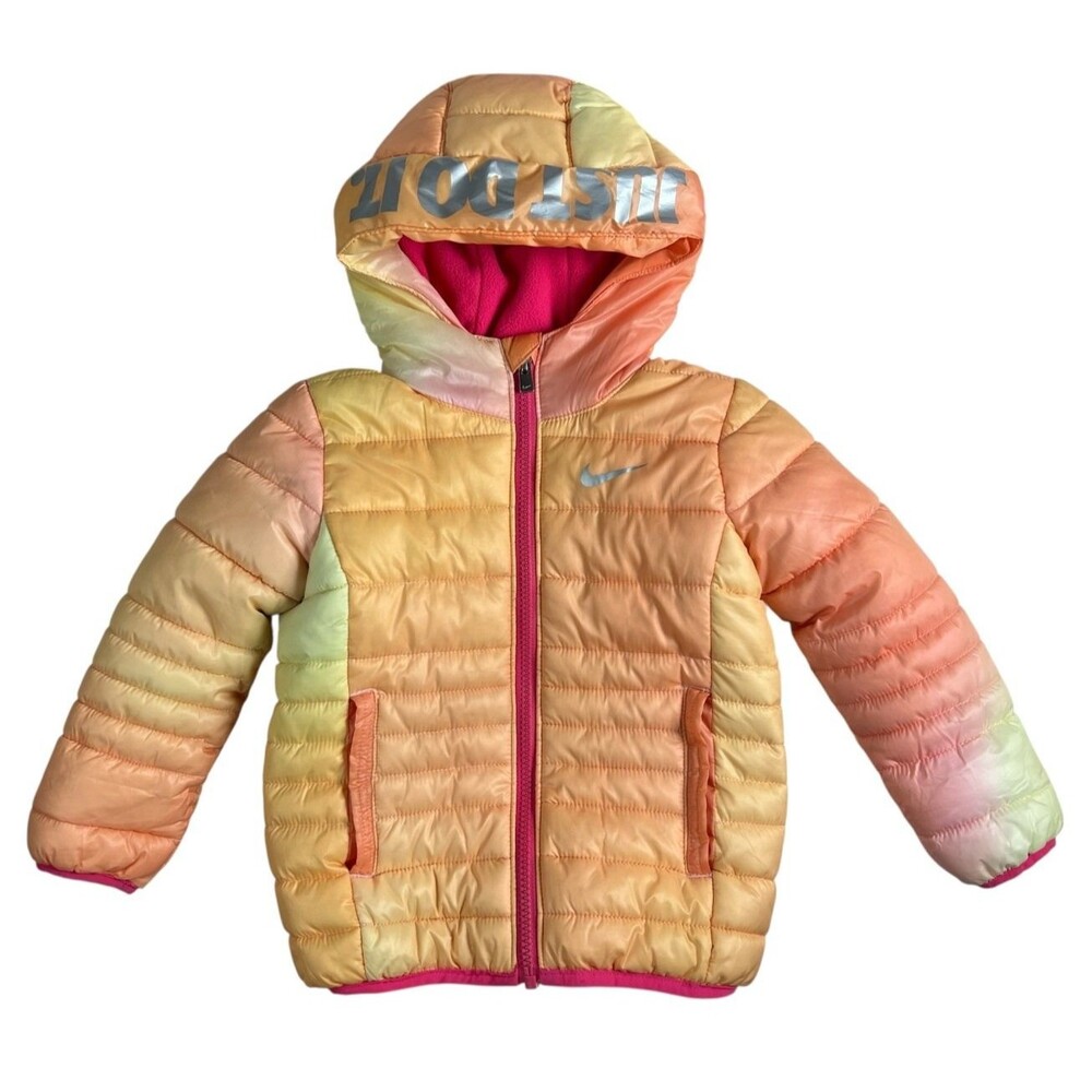 Nike Baby Just do It Fleece Lined Pink Printed Puffer Jacket Girls Size 2T